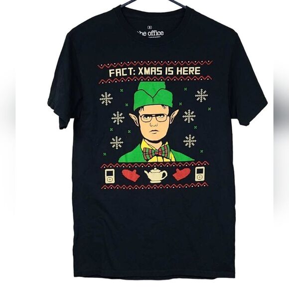 Men's Office Fact Xmas Is Here Dwight Black Graphic Tee Small Christmas Shirt - Picture 1 of 8